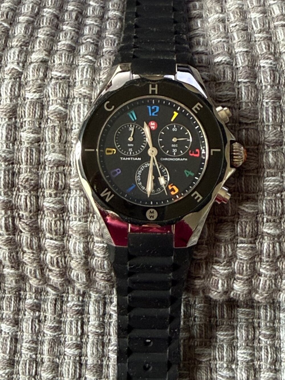 Michele Tahitian Jelly Bean Carousel Black Chronograph Watch - Needs Battery